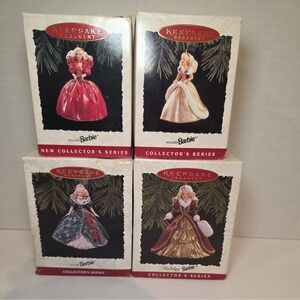 Lot of 4 Barbie Hallmark Keepsake Ornament w/ boxes Vintage 1990's